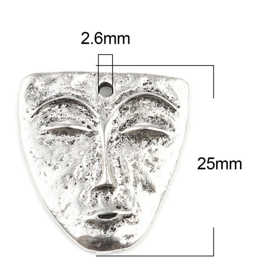 Bild von Zinklegierung Charms Gesicht Antiksilber Maske 25mm x 24mm, 10 Stück