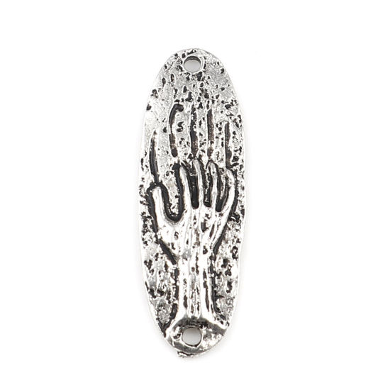 Image de Connecteurs Maya en Alliage de Zinc Ovale Argent Vieilli Main 34mm x 12mm, 10 Pcs