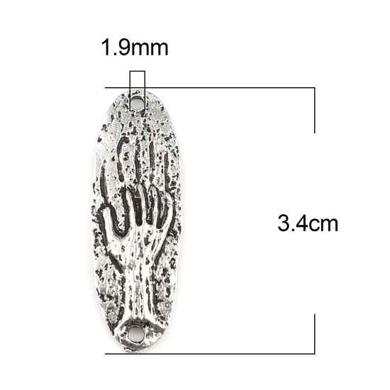 Image de Connecteurs Maya en Alliage de Zinc Ovale Argent Vieilli Main 34mm x 12mm, 10 Pcs
