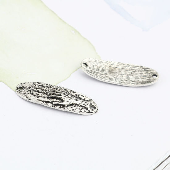Image de Connecteurs Maya en Alliage de Zinc Ovale Argent Vieilli Main 34mm x 12mm, 10 Pcs