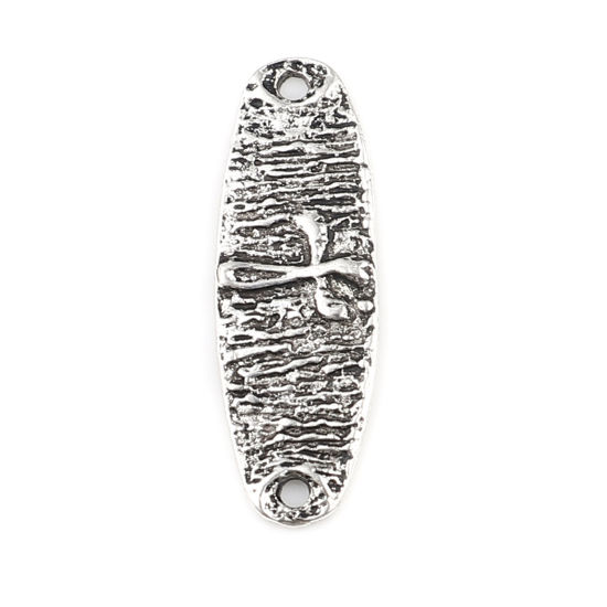 Image de Connecteurs Religieux Maya en Alliage de Zinc Ovale Argent Vieilli Croix 33mm x 11mm, 10 Pcs