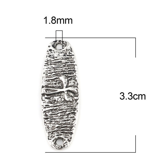 Image de Connecteurs Religieux Maya en Alliage de Zinc Ovale Argent Vieilli Croix 33mm x 11mm, 10 Pcs