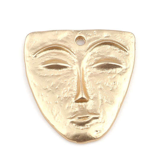 Bild von Zinklegierung Charms Gesicht Matt Gold Maske 25mm x 24mm, 5 Stück