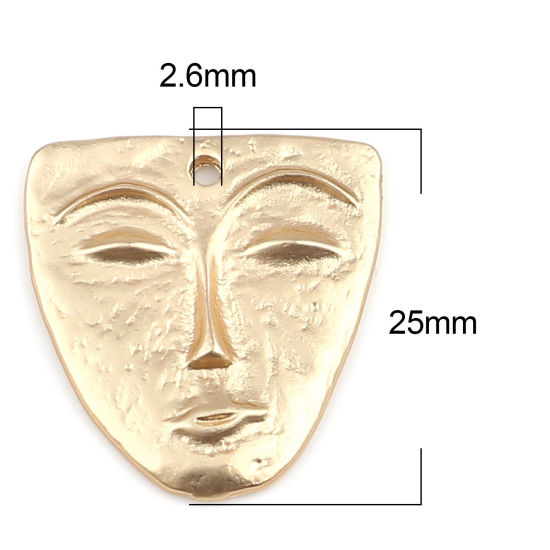 Bild von Zinklegierung Charms Gesicht Matt Gold Maske 25mm x 24mm, 5 Stück