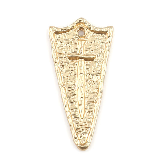 Bild von Zinklegierung Religiös Charms Schutzschild Matt Gold Kreuz 29mm x 14mm, 5 Stück