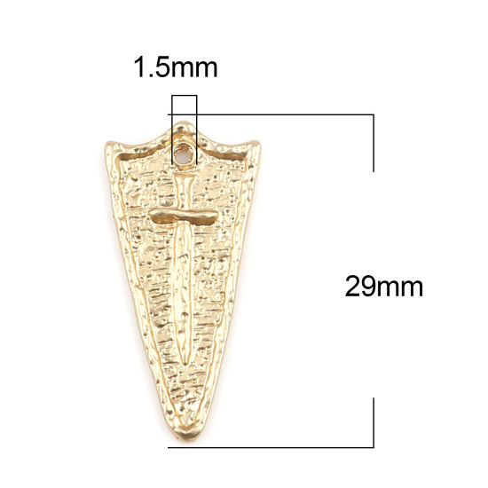 Bild von Zinklegierung Religiös Charms Schutzschild Matt Gold Kreuz 29mm x 14mm, 5 Stück