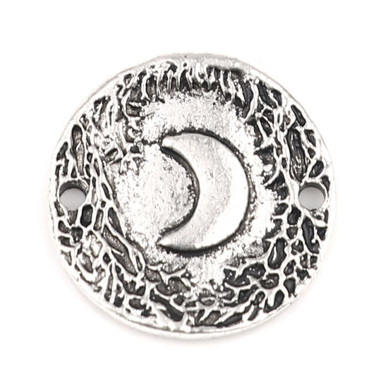 Image de Connecteurs Galaxie Maya en Alliage de Zinc Rond Argent Vieilli Lune 22mm Dia, 10 Pcs