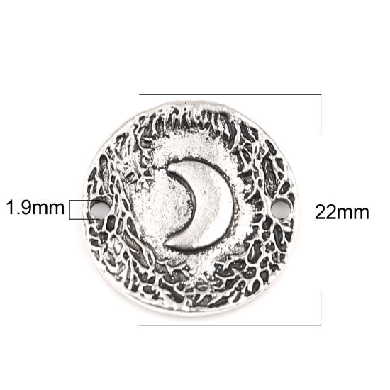 Image de Connecteurs Galaxie Maya en Alliage de Zinc Rond Argent Vieilli Lune 22mm Dia, 10 Pcs