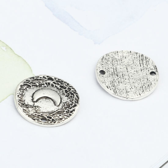 Image de Connecteurs Galaxie Maya en Alliage de Zinc Rond Argent Vieilli Lune 22mm Dia, 10 Pcs