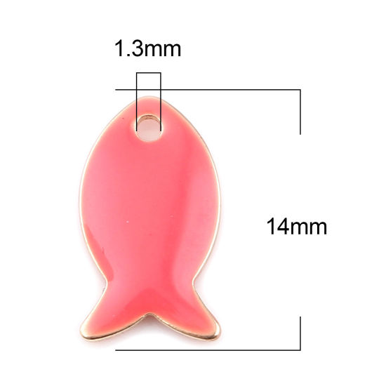 Image de Breloques Sequins Emaillés Double Face en Laiton Poisson Doré Rose Pêche 14mm x 8mm, 10 Pcs