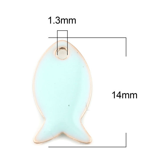 Image de Breloques Sequins Emaillés Double Face en Laiton Poisson Doré Vert Menthe 14mm x 8mm, 10 Pcs