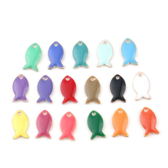 Image de Breloques Sequins Emaillés Double Face en Laiton Poisson Doré Citron 14mm x 8mm, 10 Pcs