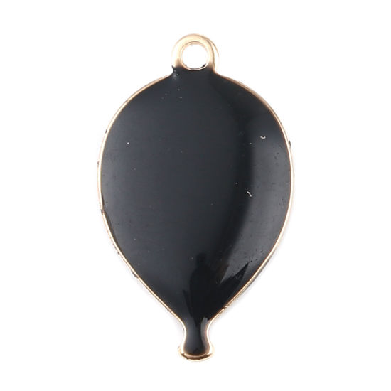 Image de Breloques Sequins Emaillés Double Face en Laiton Goutte d'Eau Doré Noir 17mm x 10mm, 10 Pcs