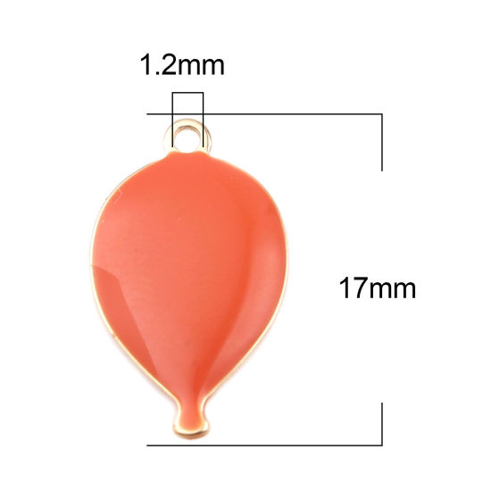 Image de Breloques Sequins Emaillés Double Face en Laiton Goutte d'Eau Doré Rouge Orangé 17mm x 10mm, 10 Pcs