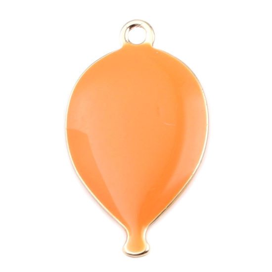 Image de Breloques Sequins Emaillés Double Face en Laiton Goutte d'Eau Doré Orange 17mm x 10mm, 10 Pcs