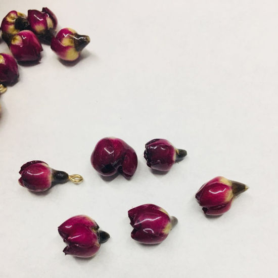 亜鉛合金 レジンクラフト ドライフラワー 押し花 ペンダント バラ KC金メッキ フクシア色 3cm - 0.8cm、 2 個 の画像