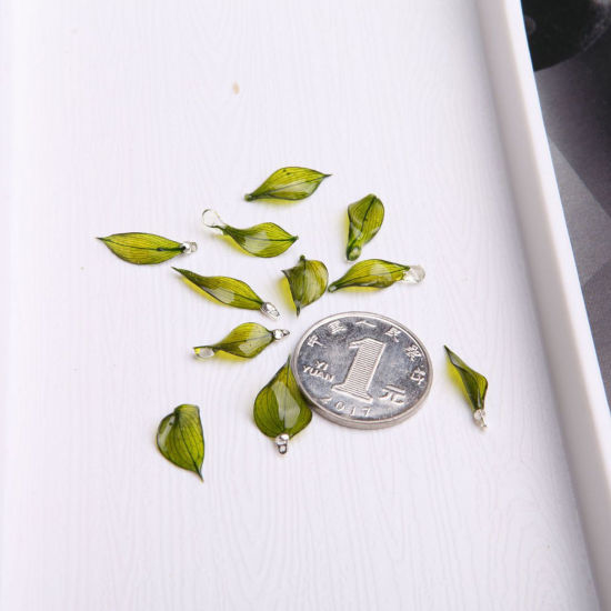 亜鉛合金 レジンクラフト ドライフラワー 押し花 ペンダント 葉 KC金メッキ 緑 3cm - 0.8cm、 2 個 の画像
