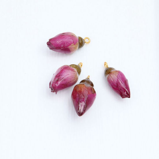亜鉛合金 レジンクラフト ドライフラワー 押し花 ペンダント シルバートーン 紫 3cm - 0.8cm、 2 個 の画像