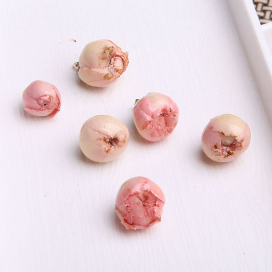 亜鉛合金 レジンクラフト ドライフラワー 押し花 ペンダント シルバートーン ピンク 3cm - 0.8cm、 2 個 の画像