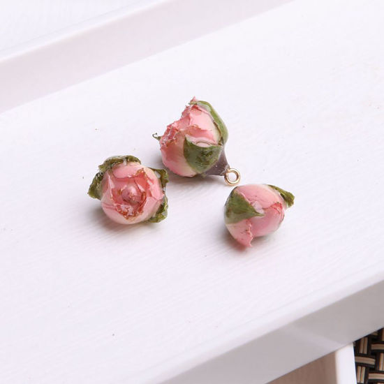 亜鉛合金 レジンクラフト ドライフラワー 押し花 ペンダント シルバートーン ピンク 3cm - 0.8cm、 2 個 の画像