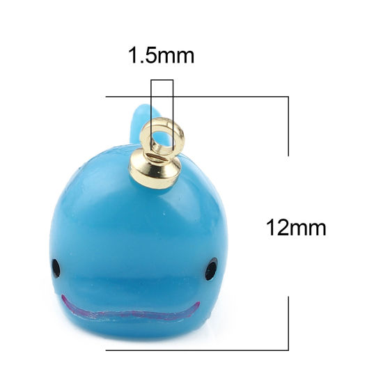 樹脂 海ジュエリー チャーム クジラ 金メッキ 青 17mm x 12mm、 10 個 の画像