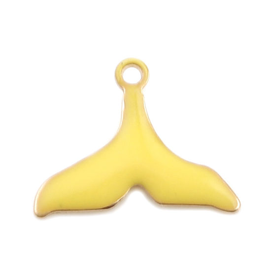 Immagine di Ottone Sequins Smaltati Charms Oro Placcato Giallo Limone Fishtail 12mm x 9mm, 10 Pz