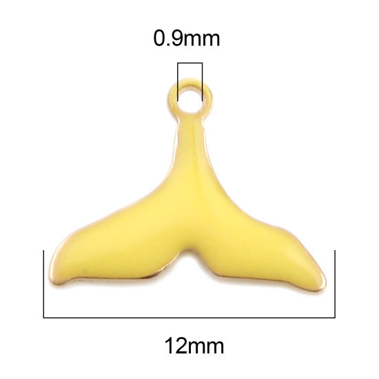 Immagine di Ottone Sequins Smaltati Charms Oro Placcato Giallo Limone Fishtail 12mm x 9mm, 10 Pz