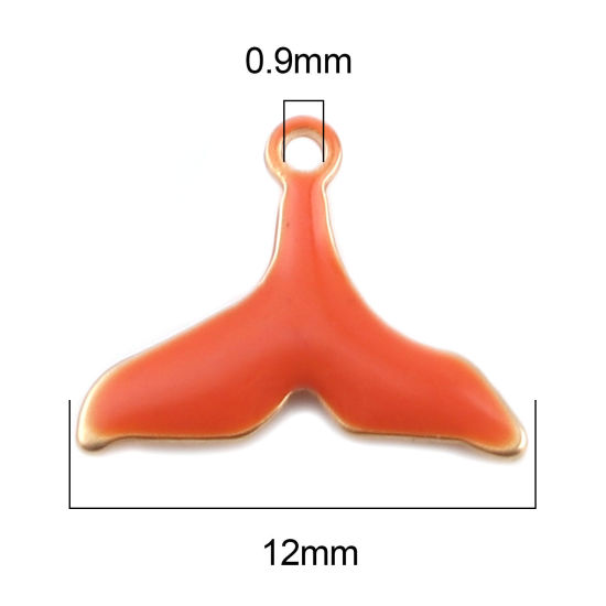 Immagine di Ottone Sequins Smaltati Charms Oro Placcato Rosso Arancione Fishtail 12mm x 9mm, 10 Pz