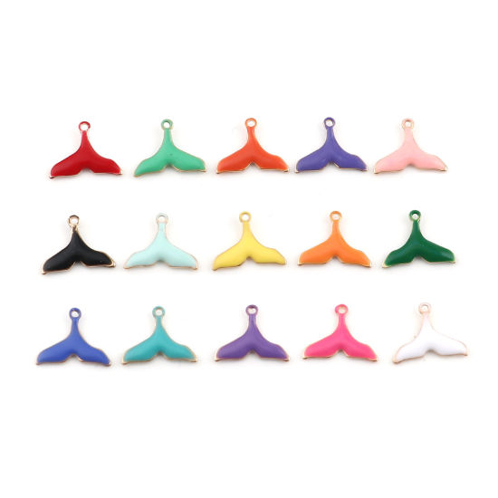 Immagine di Ottone Sequins Smaltati Charms Oro Placcato Arancione Fishtail 12mm x 9mm, 10 Pz