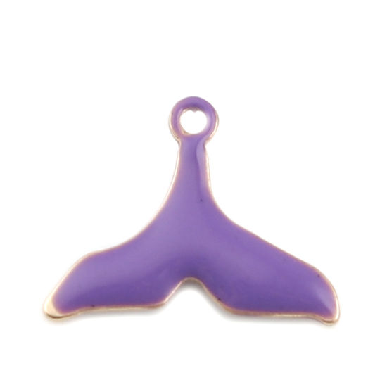 Immagine di Ottone Sequins Smaltati Charms Oro Placcato Colore Viola Fishtail 12mm x 9mm, 10 Pz