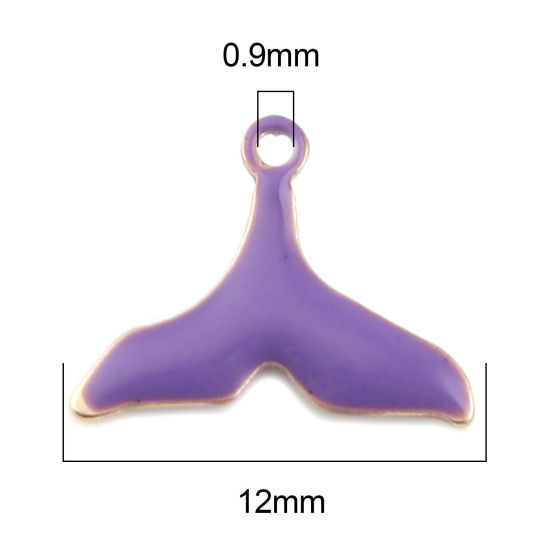 Immagine di Ottone Sequins Smaltati Charms Oro Placcato Colore Viola Fishtail 12mm x 9mm, 10 Pz