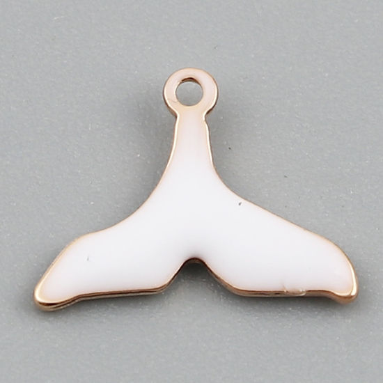 Immagine di Ottone Sequins Smaltati Charms Oro Placcato Bianco Fishtail 12mm x 9mm, 10 Pz