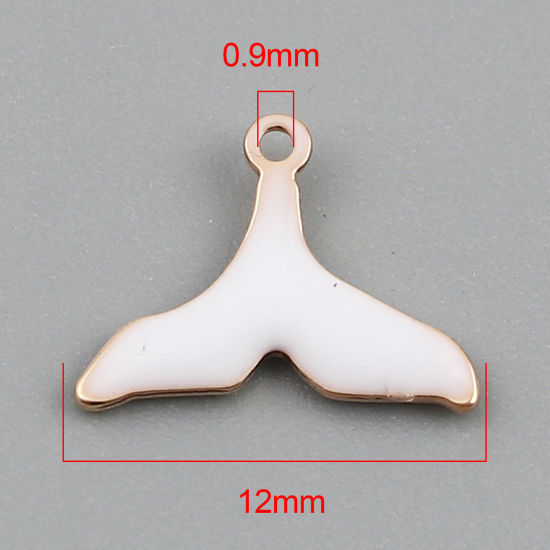 Immagine di Ottone Sequins Smaltati Charms Oro Placcato Bianco Fishtail 12mm x 9mm, 10 Pz