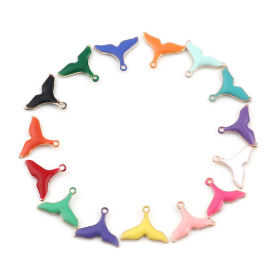Immagine di Ottone Sequins Smaltati Charms Oro Placcato Bianco Fishtail 12mm x 9mm, 10 Pz
