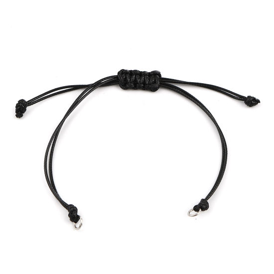 Image de Bracelets Semi-finis pour la Fabrication de Bijoux Faits à la Main Accessoires Tressé en Polyester Argent Mat Noir Réglable 13.5cm long, 5 Pièces