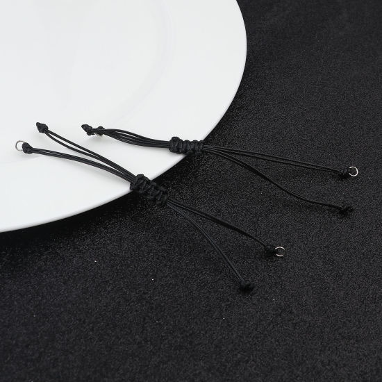 Image de Bracelets Semi-finis pour la Fabrication de Bijoux Faits à la Main Accessoires Tressé en Polyester Argent Mat Noir Réglable 13.5cm long, 5 Pièces