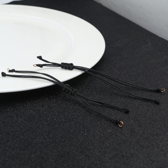 Image de Bracelets Semi-finis pour la Fabrication de Bijoux Faits à la Main Accessoires Tressé en Polyester Or Rose Noir Réglable 13.5cm long, 5 Pièces