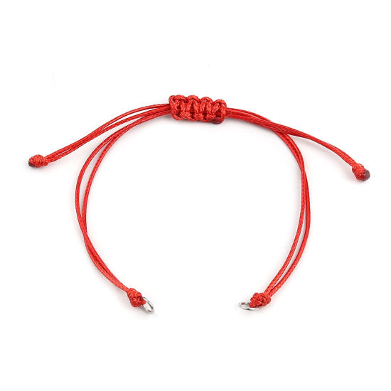 Image de Bracelets Semi-finis pour la Fabrication de Bijoux Faits à la Main Accessoires Tressé en Polyester Argent Mat Rouge Réglable 13.5cm long, 5 Pièces