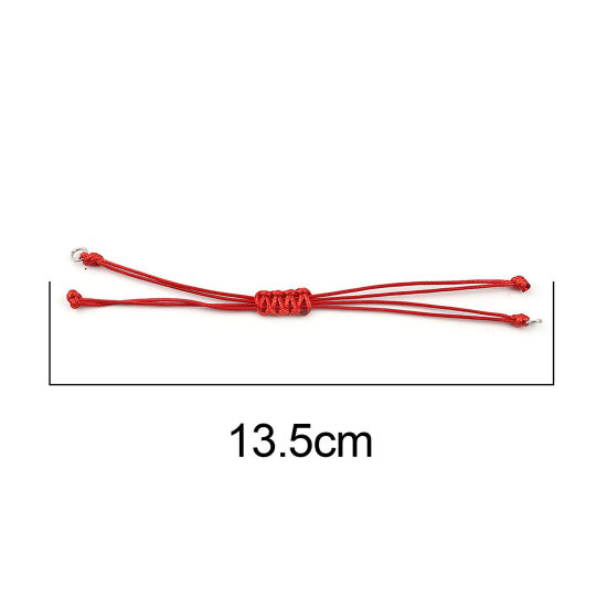 Image de Bracelets Semi-finis pour la Fabrication de Bijoux Faits à la Main Accessoires Tressé en Polyester Argent Mat Rouge Réglable 13.5cm long, 5 Pièces