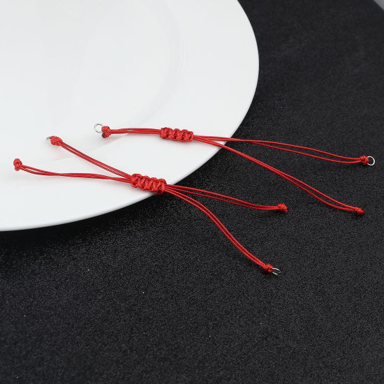 Image de Bracelets Semi-finis pour la Fabrication de Bijoux Faits à la Main Accessoires Tressé en Polyester Argent Mat Rouge Réglable 13.5cm long, 5 Pièces
