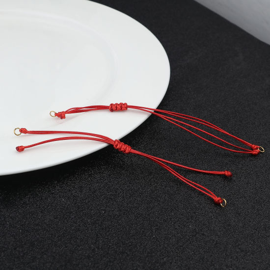 Image de Bracelets Semi-finis pour la Fabrication de Bijoux Faits à la Main Accessoires Tressé en Polyester Doré Rouge Réglable 13.5cm long, 5 Pièces