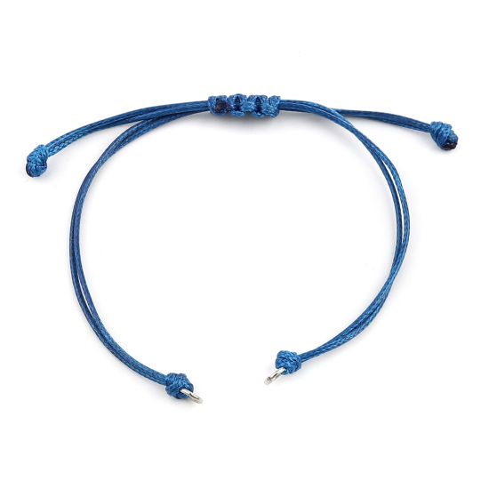 Image de Bracelets Semi-finis pour la Fabrication de Bijoux Faits à la Main Accessoires Tressé en Polyester Argent Mat Bleu Foncé Réglable 13.5cm long, 5 Pièces