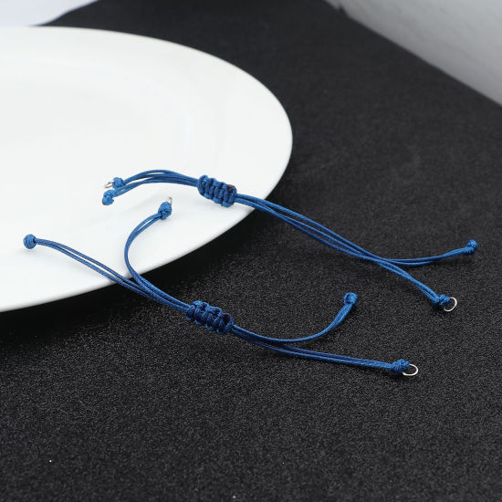 Image de Bracelets Semi-finis pour la Fabrication de Bijoux Faits à la Main Accessoires Tressé en Polyester Argent Mat Bleu Foncé Réglable 13.5cm long, 5 Pièces