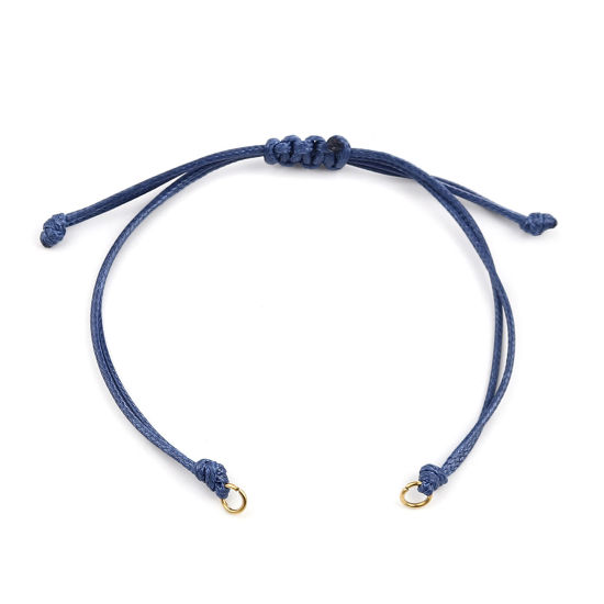 Image de Bracelets Semi-finis pour la Fabrication de Bijoux Faits à la Main Accessoires Tressé en Polyester Doré Bleu Foncé Réglable 13.5cm long, 5 Pièces