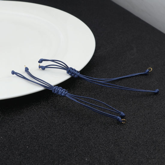 Image de Bracelets Semi-finis pour la Fabrication de Bijoux Faits à la Main Accessoires Tressé en Polyester Doré Bleu Foncé Réglable 13.5cm long, 5 Pièces