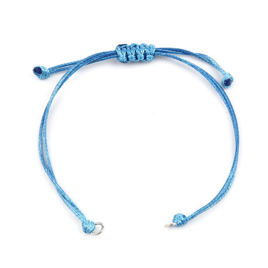 Image de Bracelets Semi-finis pour la Fabrication de Bijoux Faits à la Main Accessoires Tressé en Polyester Argent Mat Bleu Clair Réglable 13.5cm long, 5 Pièces