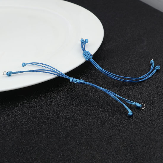 Image de Bracelets Semi-finis pour la Fabrication de Bijoux Faits à la Main Accessoires Tressé en Polyester Argent Mat Bleu Clair Réglable 13.5cm long, 5 Pièces