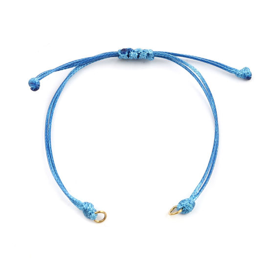 Image de Bracelets Semi-finis pour la Fabrication de Bijoux Faits à la Main Accessoires Tressé en Polyester Doré Bleu Clair Réglable 13.5cm long, 5 Pièces