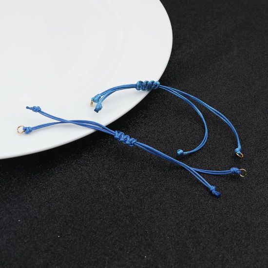 Image de Bracelets Semi-finis pour la Fabrication de Bijoux Faits à la Main Accessoires Tressé en Polyester Doré Bleu Clair Réglable 13.5cm long, 5 Pièces
