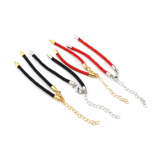 ナイロン 編物 編組ブレスレット アクセサリーパーツ シルバートーン 黒 調整可能 17cm長さ、 10 本 の画像